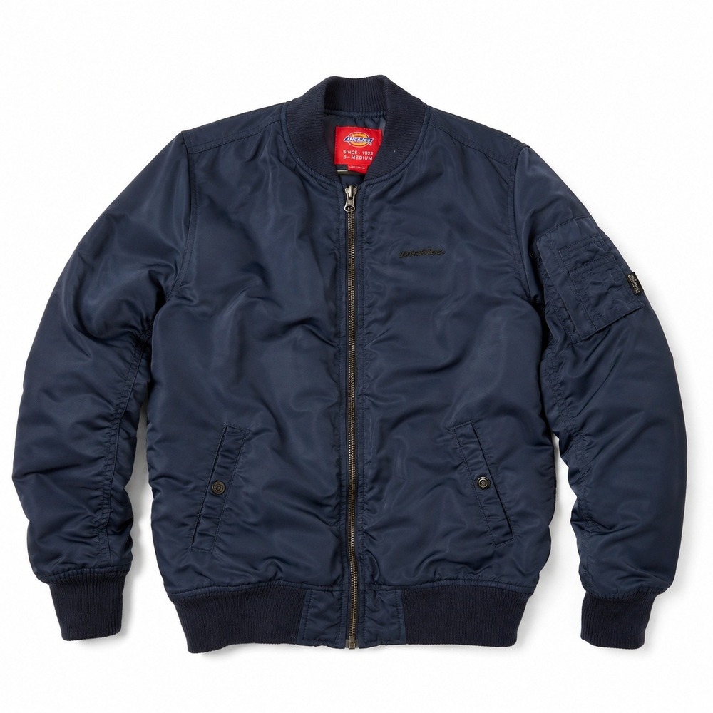 Dickies Mens Bomber Jacket Navy Blue Full Zip Flight Jacket S-Medium